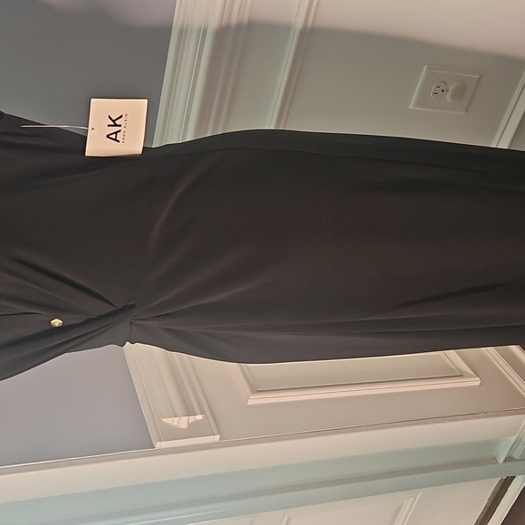 Anne Klein Black Sleeveless Jersey Midi Dress with Button and Twist Detail - Picture 5 of 12